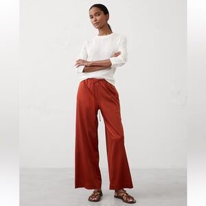 Wide-Leg Crinkled Satin Pull-On Pants